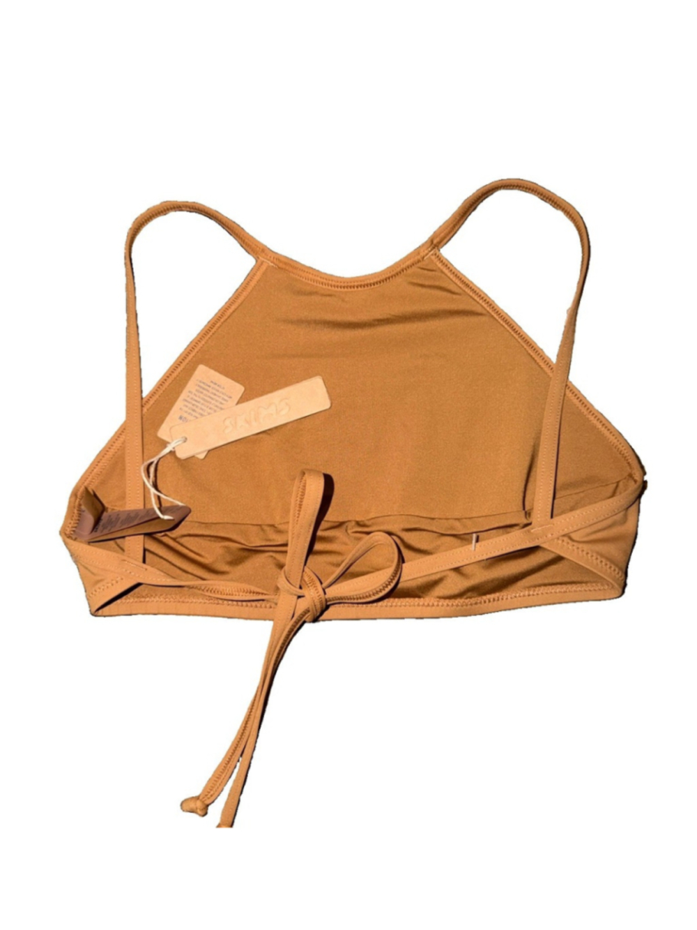 SKIMS Recycled Swim Women Size XXS High Neck Bikini Top Almond Brown NEW
